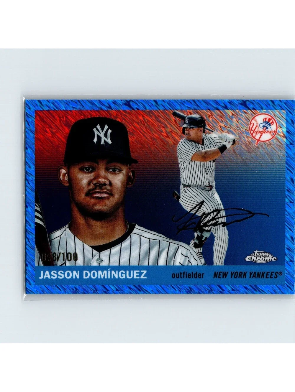 2025 Topps Chrome Platinum Jasson Domínguez #104 Blue Shimmer Refractor /100